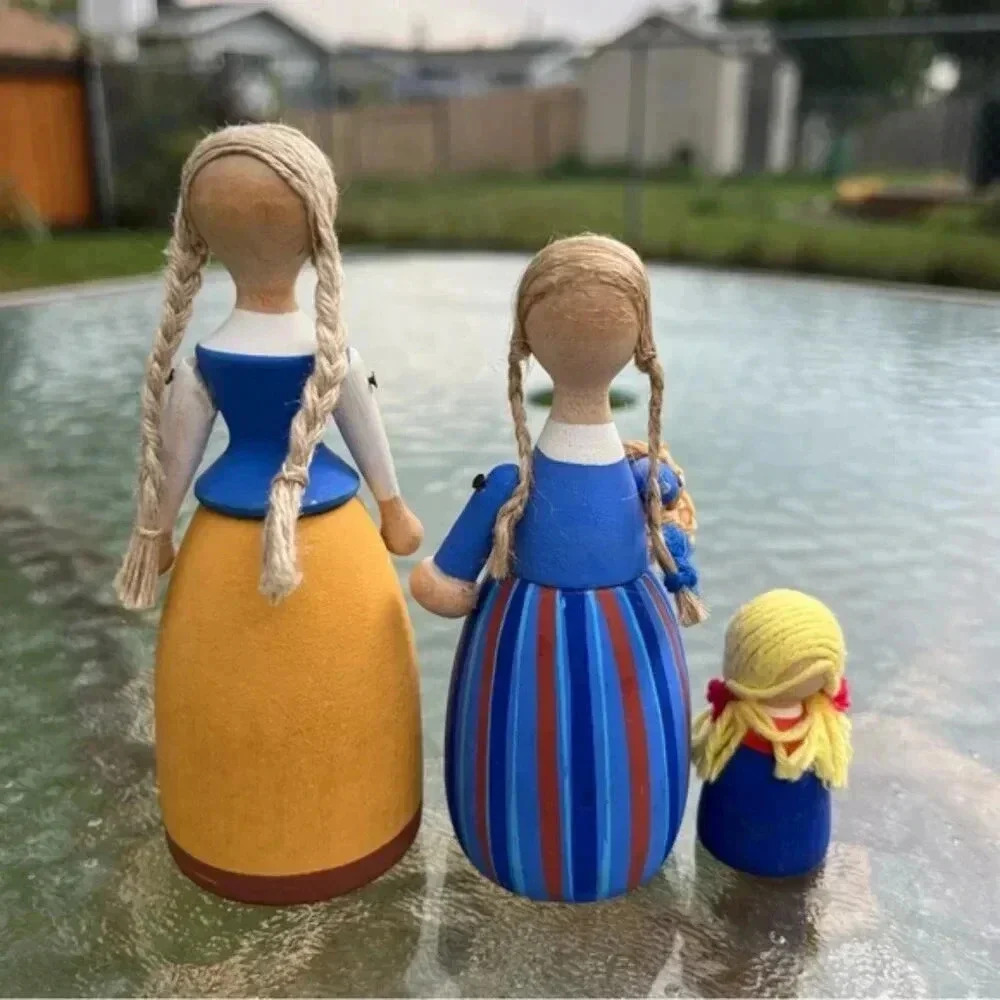 Vintage Swedish Folk Art Wooden Hand Painted Dolls Set of 3 - Picture 2 of 16